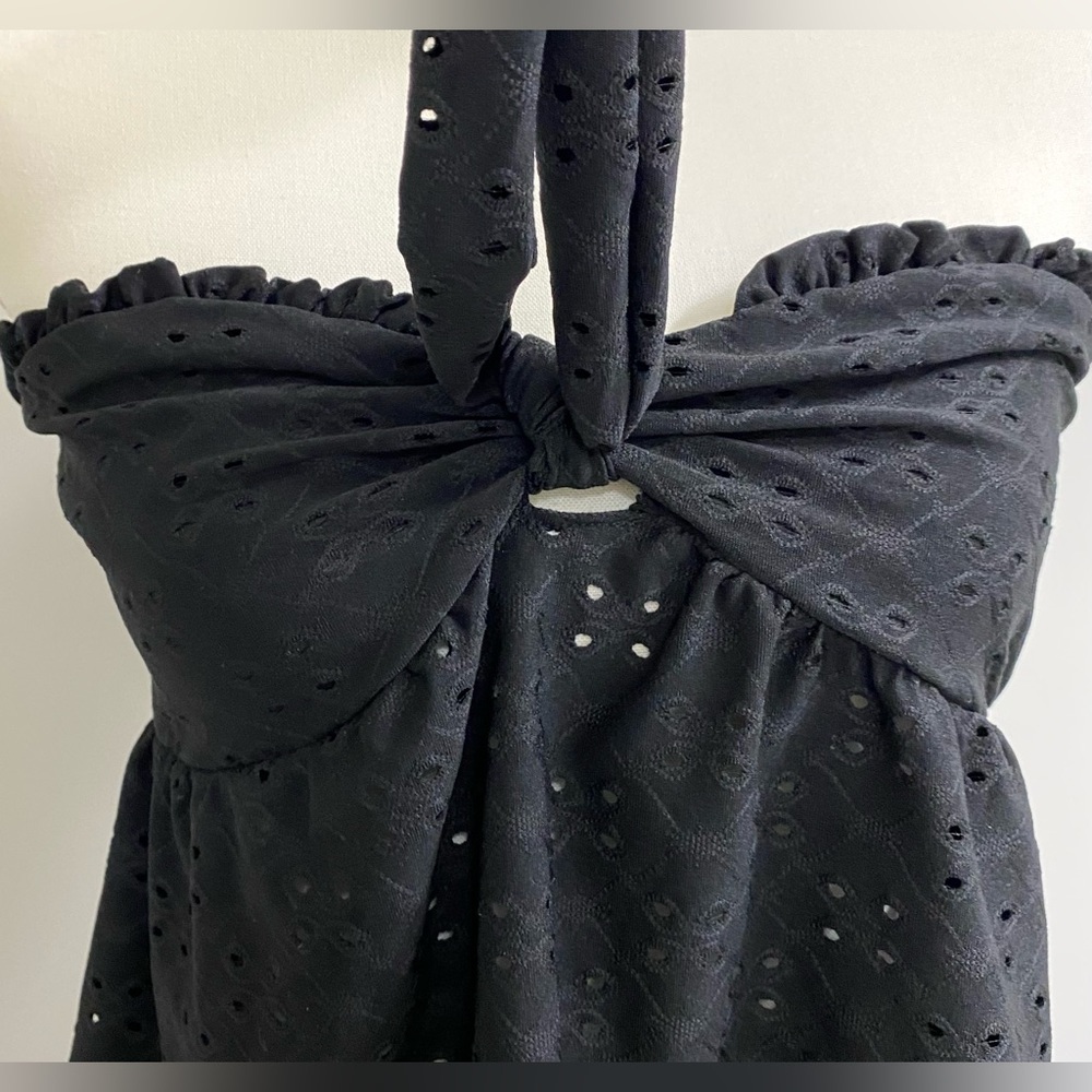 SHEIN Womens M Solid Black Eyelet Lace Strapless Crop Top Boho Y2K Minimalist - Picture 4 of 14